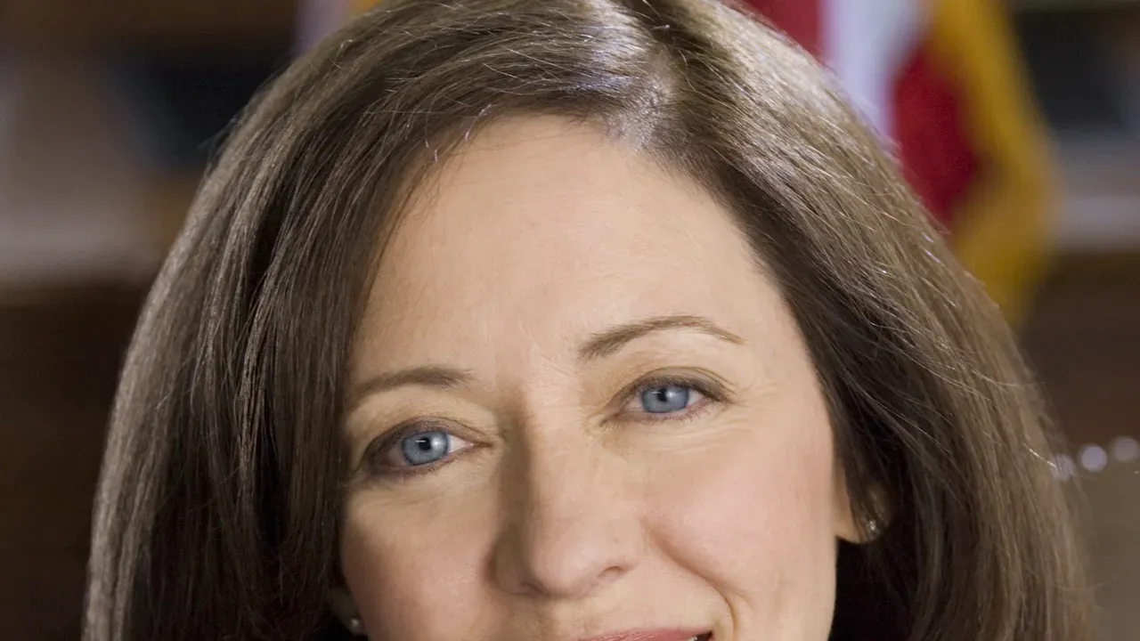 Official Senate portrait of Maria Cantwell from the 110th Congress, a head-and-shoulders photograph in a black jacket against a gray backdrop. The lead image is a 1280 by 720 WebP cropped to her head and shoulders. Photo by the United States Senate, public domain, via Wikimedia Commons.