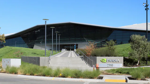 Nvidia headquarters in Santa Clara, California, photographed on 4 August 2018. The lead image is a 1280 by 720 WebP cropped from that photograph. It is not a portrait of Michael Burry. Photo by Coolcaesar, CC BY-SA 4.0, via Wikimedia Commons.